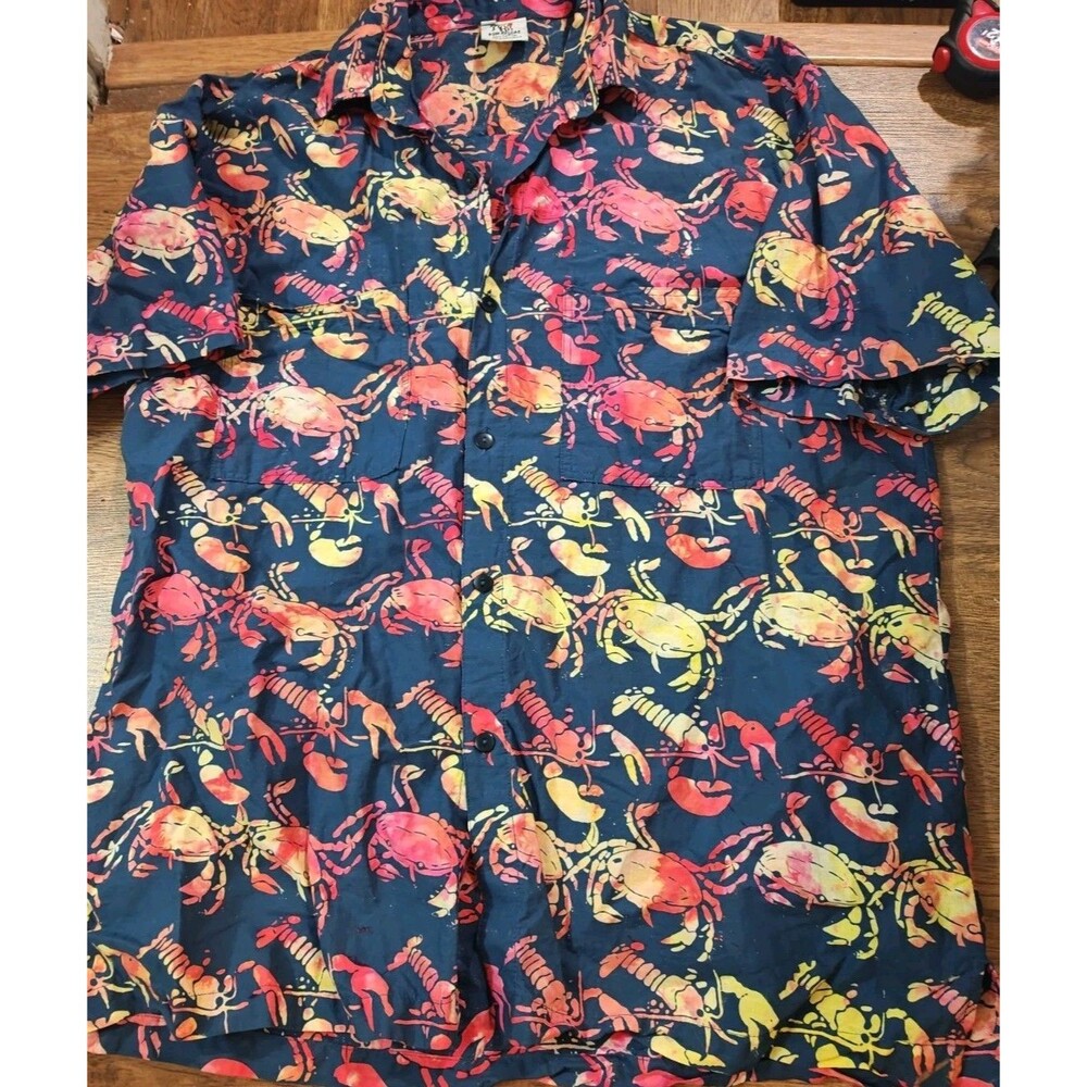 Hawaiian Shirt Rum Reggae Men's Large Crab Crawfish Multicolor Aloha Retro